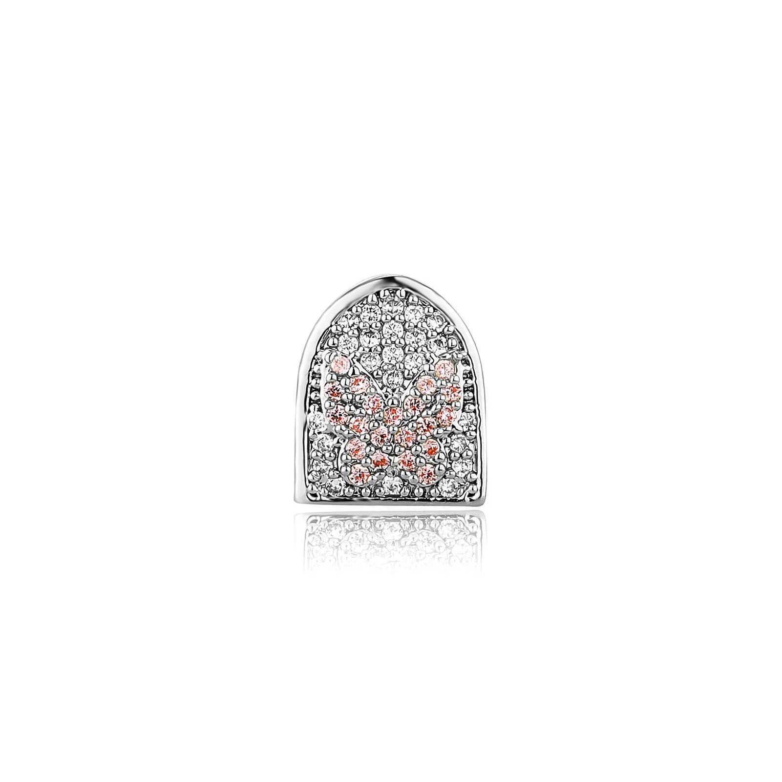RACHELZ Hip Hop Pink Butterfly Pattern Zircon Single Teeth Grill 14K Gold Plated CZ Stone Tooth Caps Dental Grills For Women MenXJ250114