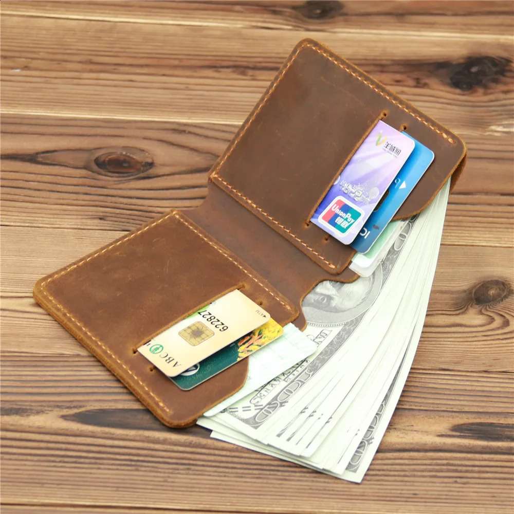Engraving Arrival Vintage Mens Genuine Leather Credit Card Holder Small Wallet Money Bag ID Card Case Mini Purse For Male 250120
