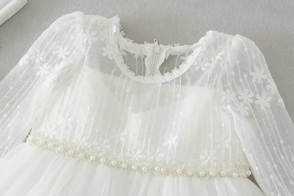 0-24 Months Long Sleeve Baby Girl Dress Infant Toddler Birthday Party Dresses Little Girls White Wedding Baptism Dress 8515 X250203