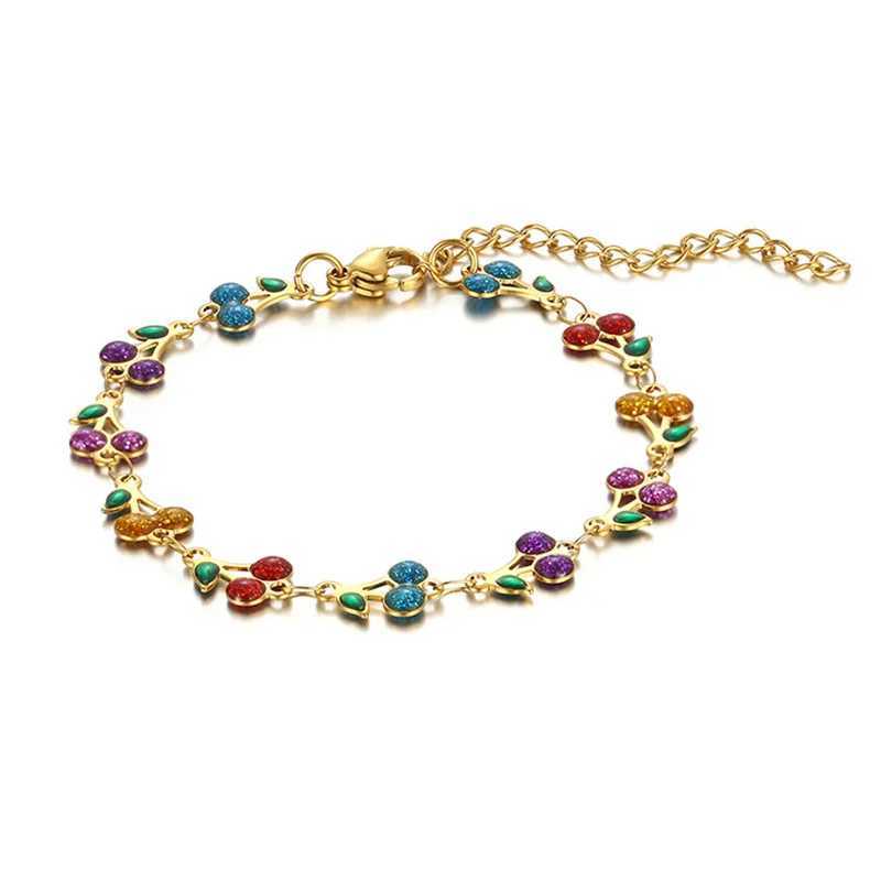 Charm Cherry Bracelet For Women Retro Bohemian Stainless Steel Bracelet For Girls Party Holiday Fashion Jewelry Gift W250121