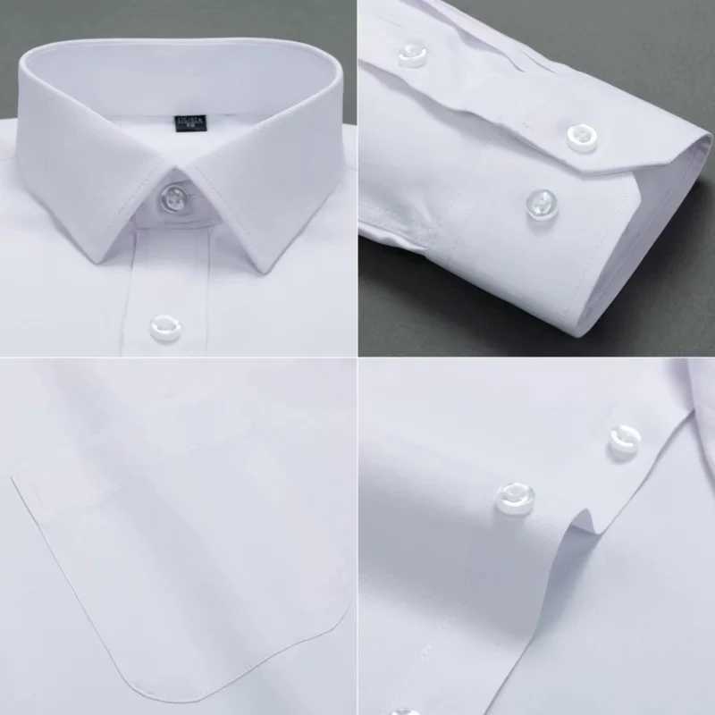 New Cotton Men Classic Long Sleeve Dress Shirt Regular Pocket Fit Formal Business Work Office Casual Button White Social ShirtsXJ250121