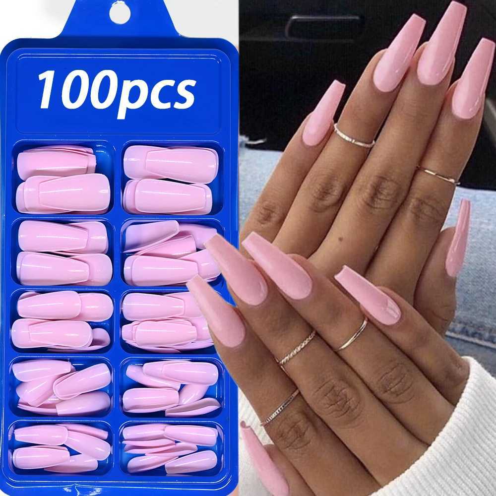 Diamond White Tips For Nails Extension 100pcs On Fake Ballerina Gel Nail Art Nude White Pink Press On Nails In Coffin 0.75inW250120