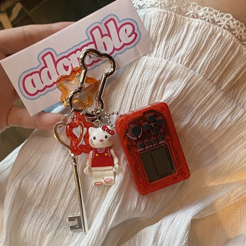 Creative Childhood Vintage Rainbow Game Console Bone Keychain Kawaii Harajuku Charm Crystal Heart Lock DIY Bag Pendant Keychain250114