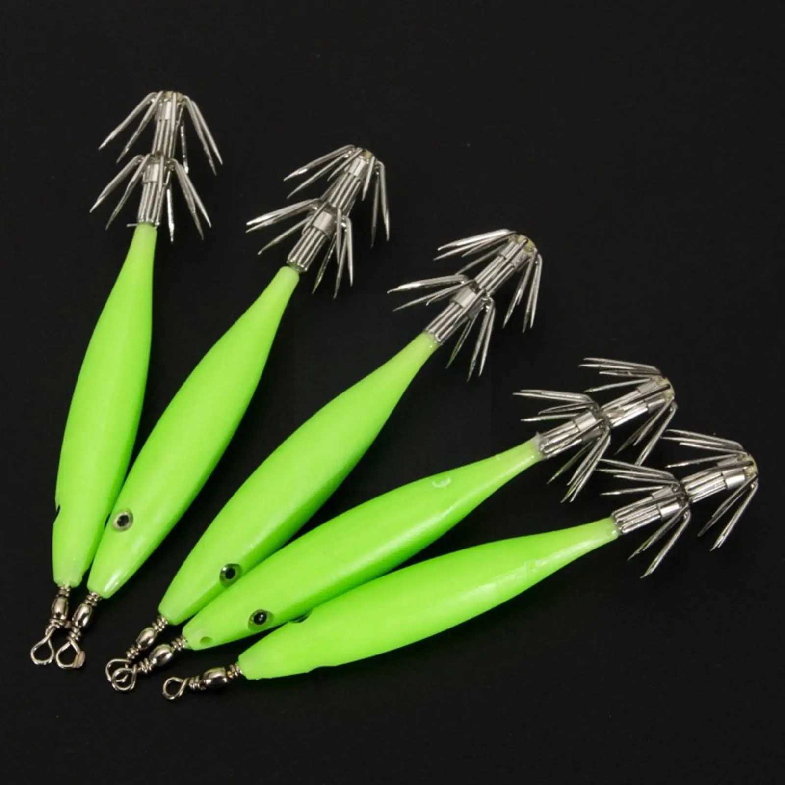 5pcs/Set Luminous Blowing Tube Octopus Jig Hook Wood Cloth Hook Sea Roll Fishing Squid Bait Explosion Shrimp Hook Artificial JigXJ250122