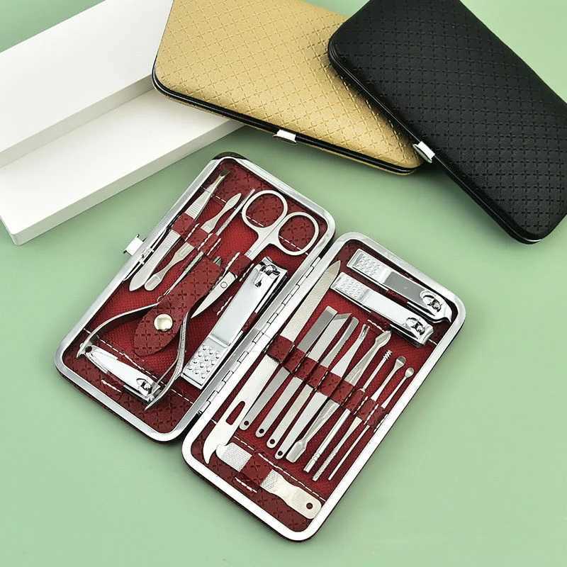 19pcs Manicure Set Nail Clipper Set Stainless Steel Ear Spoon Nail Clippers Pedicure Remove Dead Skin with Leather SleeveXJ250116
