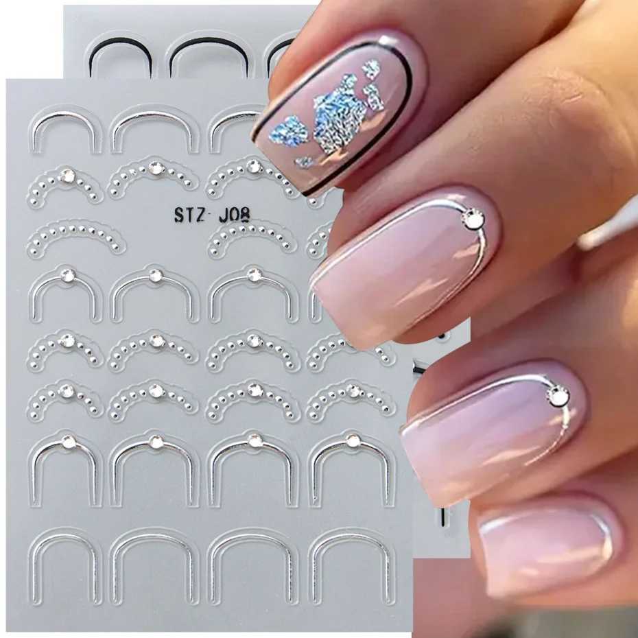2/4pcs Luxury Rhinestone French Nail Art Stickers Sparkling Metallic Stripes Line Adhesive Decals Y2K Chrome Slider Nail DecorXJ250120