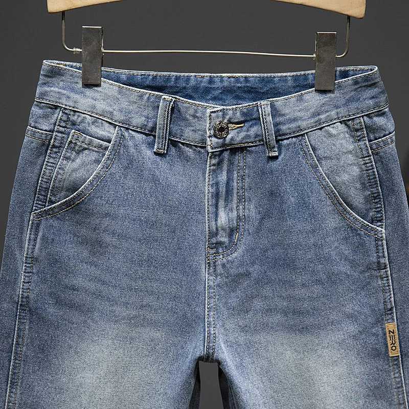 2024 summer denim shorts ultra-thin straight blue streetwear mens shorts knee length pants casual side striped denim Hombre X250203