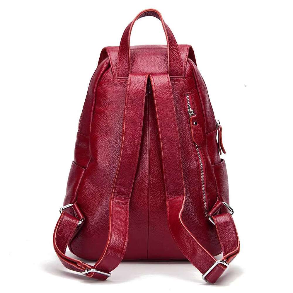 Zency 2025 Red Genuine Leather Women Backpack High Quality Large Capacity Travel Knapsack Shoulder For Ladies New Year Gifts