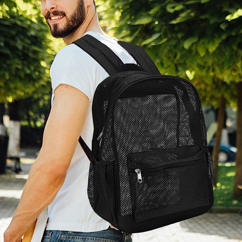 Fashion Women Transparent Backpacks Mesh Backpack Light Weight Rucksack Travel Black Student Bag 250122
