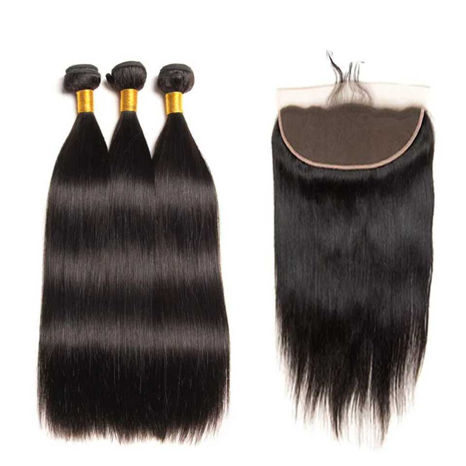 12A 32 Inch 3 4 Bundle Deals Bone Straight Human Hair Bundles Vietnamese Raw Hair Weaving Extension 13X4 Lace Frontal Sew in WigXJ250120
