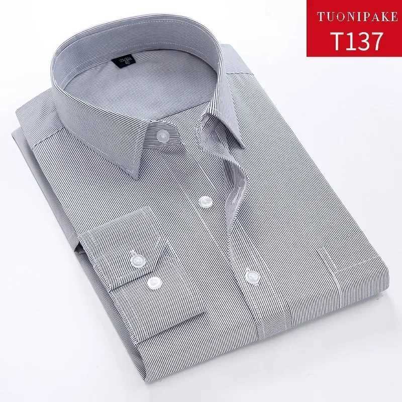 Mens 100% pure Cotton Long Sleeve Solid/striped Basic Dress Shirts Single Patch Pocket Formal Regular Fit Office ShirtXJ250121