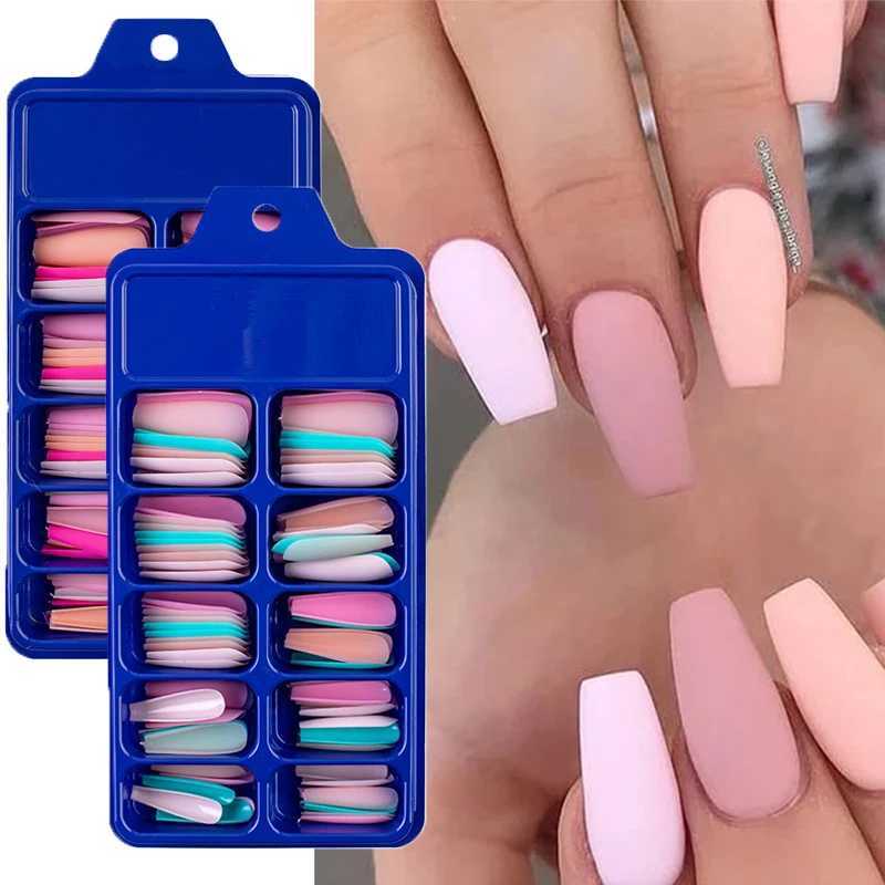 100pcs False Nails Coffin Nude/Light Color Mix Matte Artificial On Ballerina Fake Nails Full Cover Nail Tips Press on NailsW250120