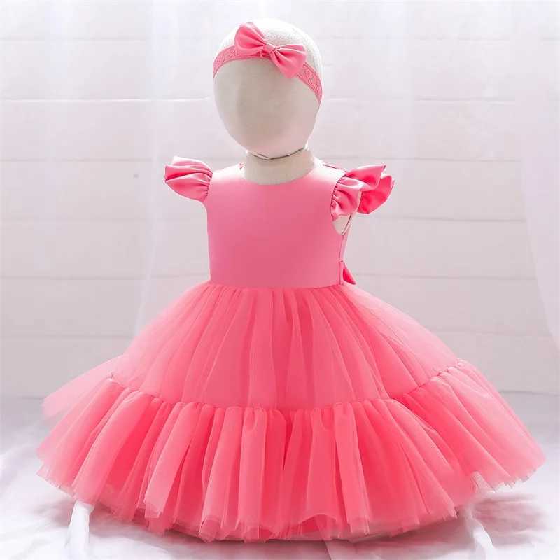 Baby Girl Clothes Kids Tutu Summer Dress Lace Headwear 1 Year Newborn Christening Princess White Dress Party Children Baptism X250203