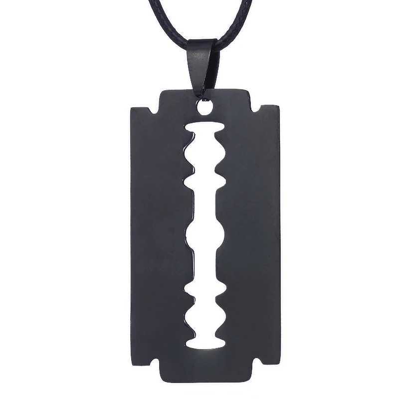 ZRM Jewelry Stainless steel Creative Mens Razor Pendant Black Color Leather Chain Necklace WholesaleXJ250121