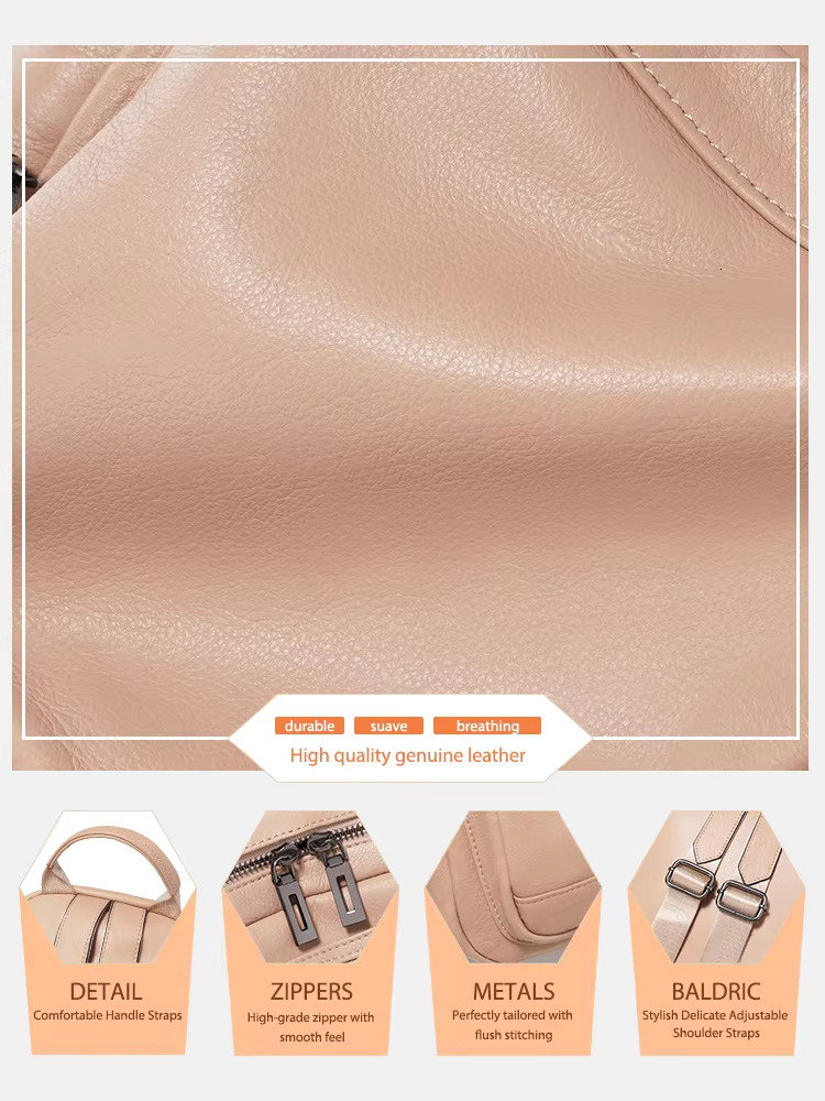Zency 100% Genuine Leather Stylish Backpack Women Large Capacity Travel Rucksack Natural Knapsack For Lady Satchel SchoolBag