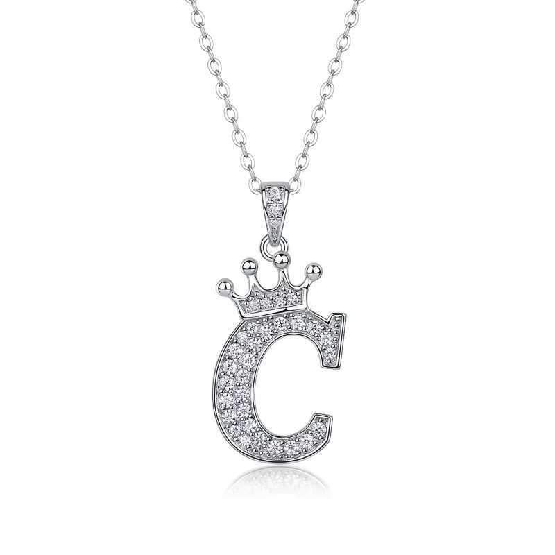 S925 Silver d Moissanite Crown Letter Pendant Necklace Women Fine Jewelry Platinum Diamond 26 Letters Necklaces Pass TesterXJ250114