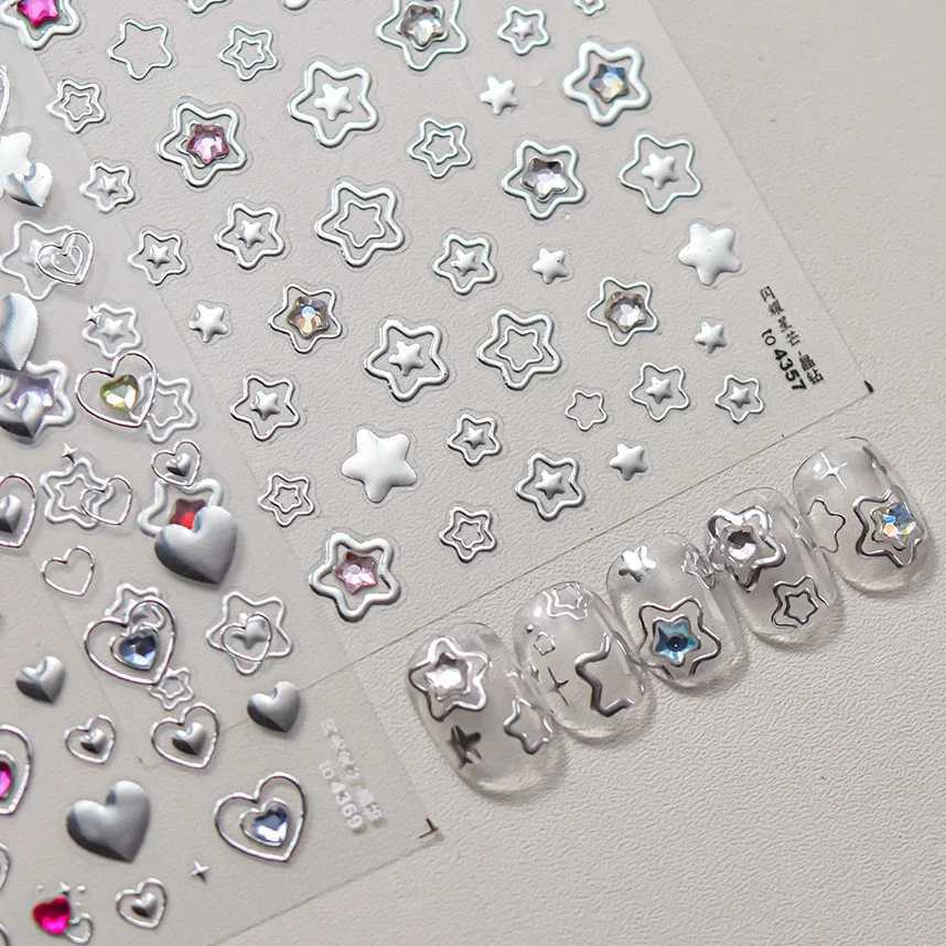 Colored Crystal Star Love Heart Shiny Silver Hollowed Smudging Rainbow Flower Jelly Embossed Nail Art Stickers Manicure DecalsXJ250120