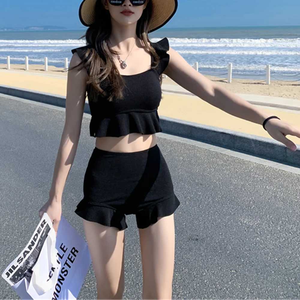 Swimsuit Women Bikini Monokini Two Pieces Set Korean Style Kaii Dress Push Up Swim Skirt Solid Swimsuit Beachwear 2023 SummerXJ250120