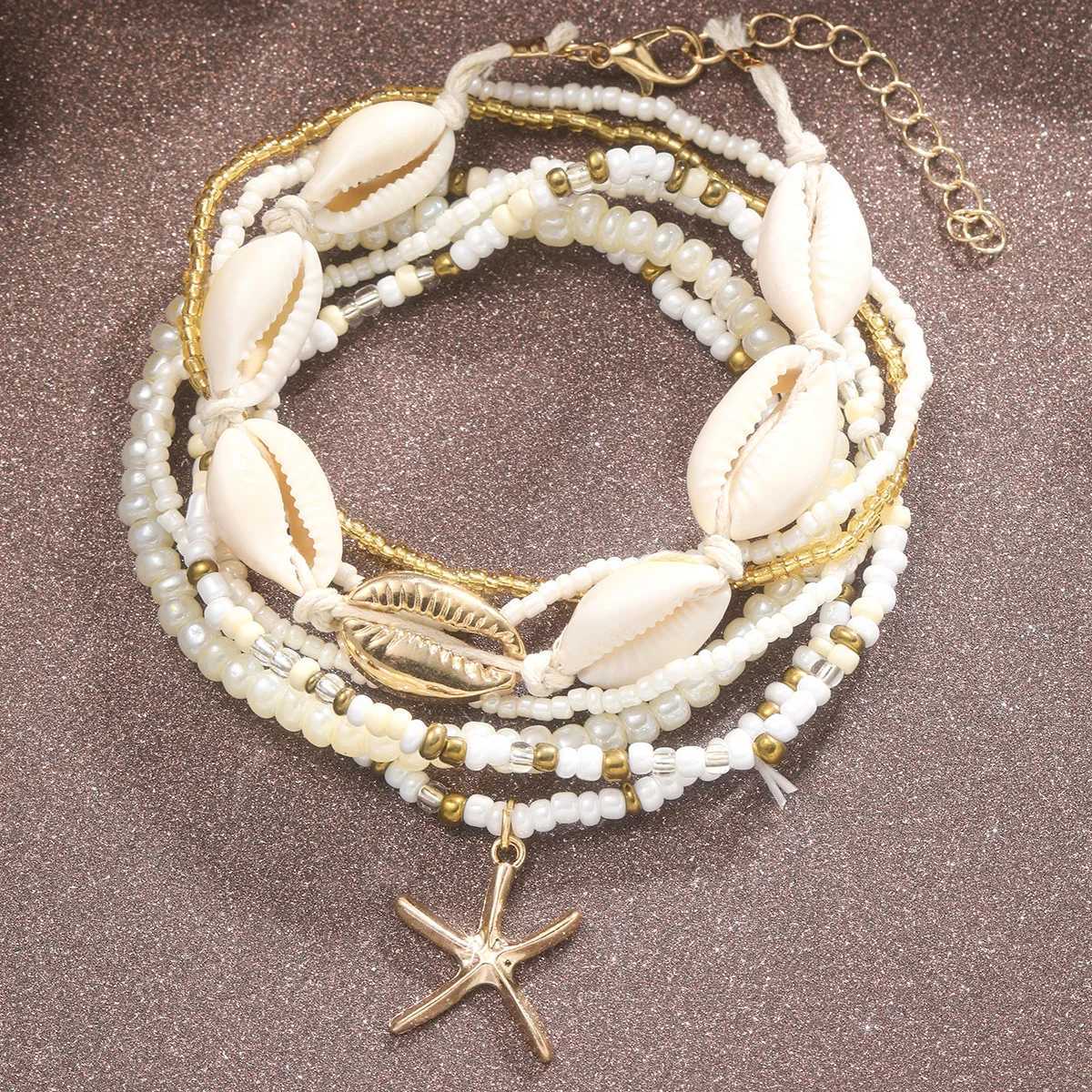 7Pcs Bohemia Multilayer Bead Conch Shell Anklet Set Women Starfish Pendant Anklets Summer San Beach Ankle Chain On Leg JewelryXJ250121