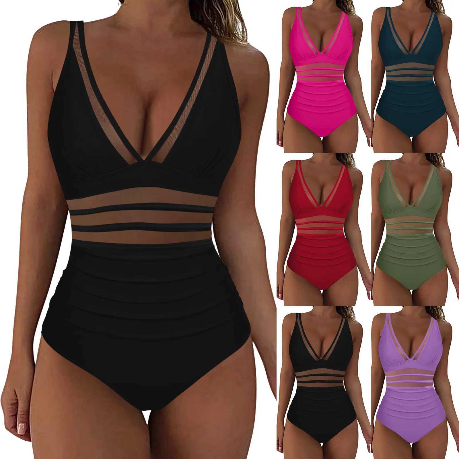 High Waisted Bikini Bot Women Mesh 1 Piece Swimwear Push Up Padded Bikini Swimsuit Training Athletic Swimwear Sexy BikiniXJ250120