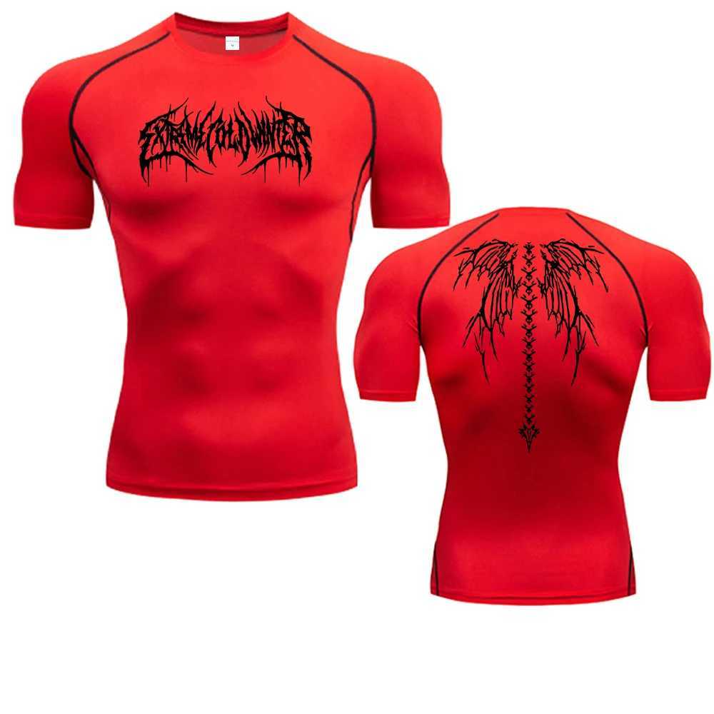 Bat print compression mens summer short sleeved Rush protective gym running T-shirt sports quick drying T-shirt top X250203