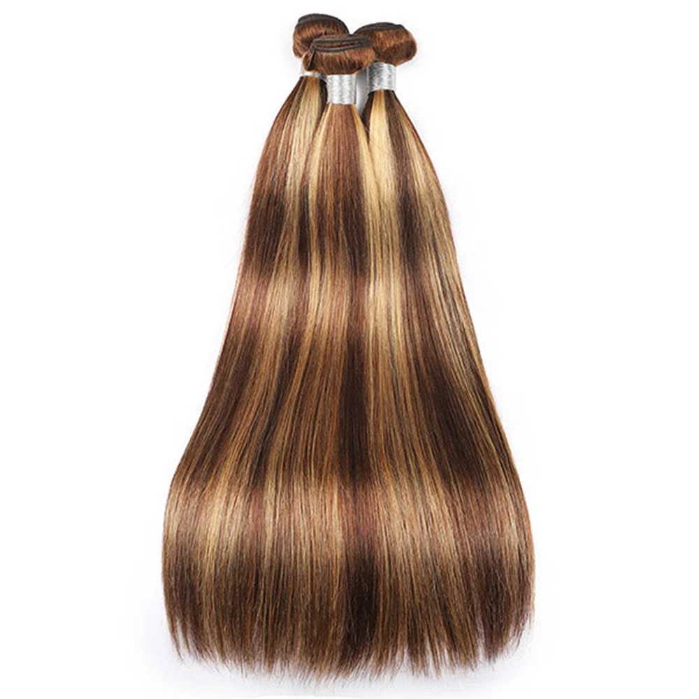 Highlight P4/27 Straight Human Hair Bundles With 13x4 HD Lace Frontal Piano Color Raw Indian Remy Hair Extention 220g/SetXJ250120