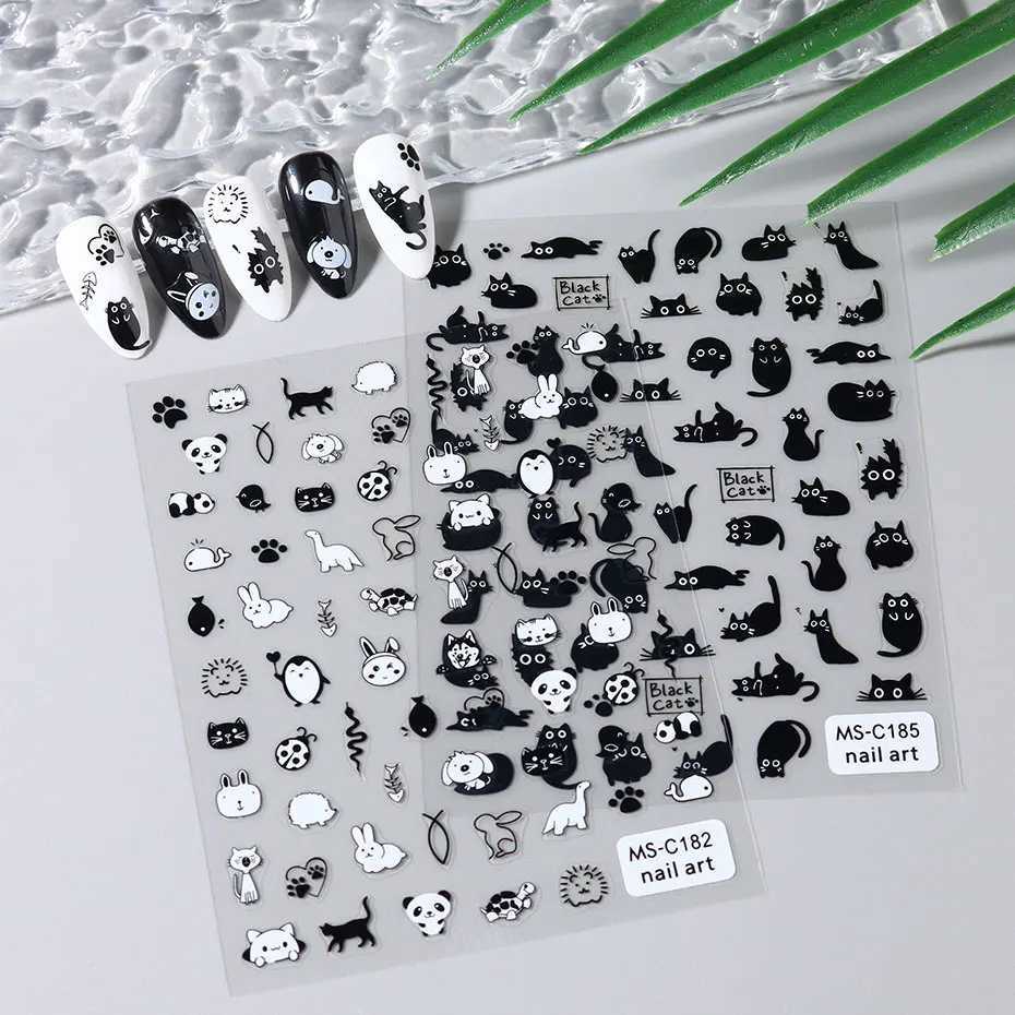 3D Kawaii Black Cat Stickers for Nails Cute Dog Rabbit Nail Sticker Japanese Cartoon Animals Decals Manicure AccessoriesXJ250120