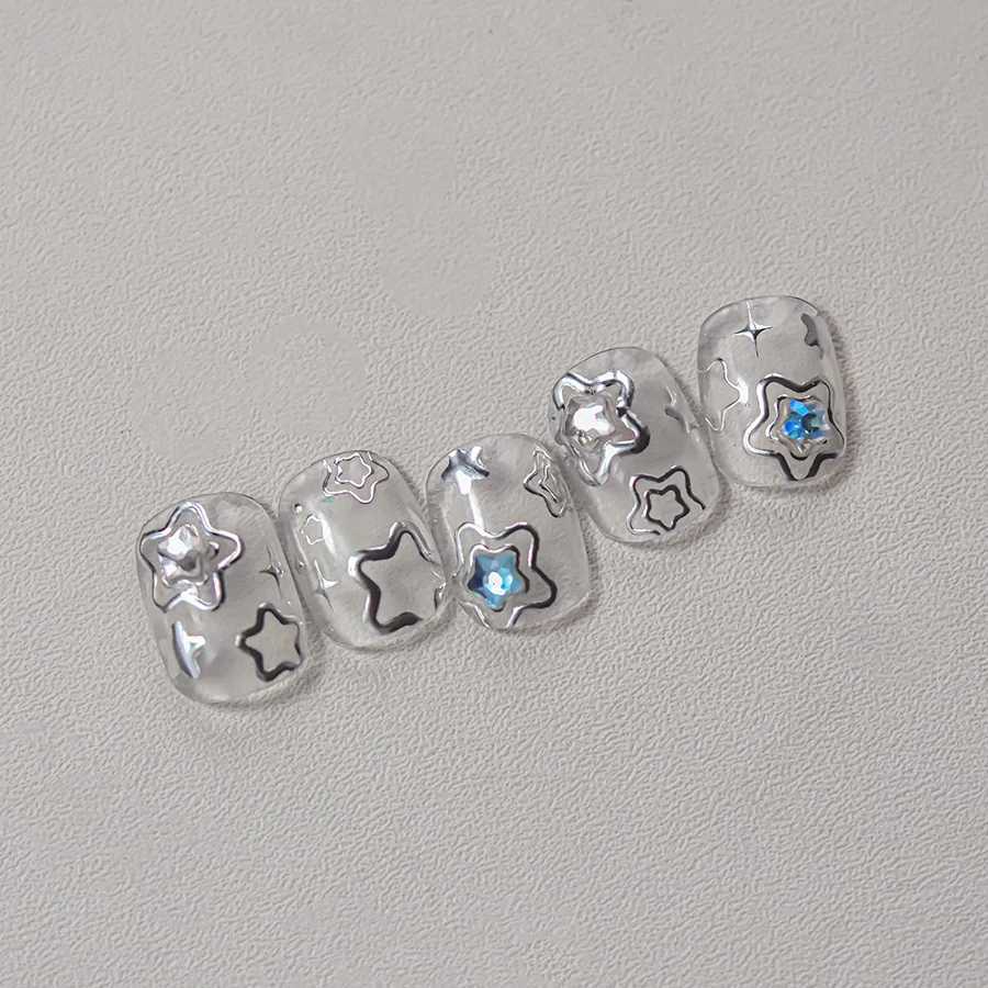 1 piece 5D color crystal star nail stickers high quality love shiny silver hollow smear rainbow flower jelly design nail stickerXJ250120