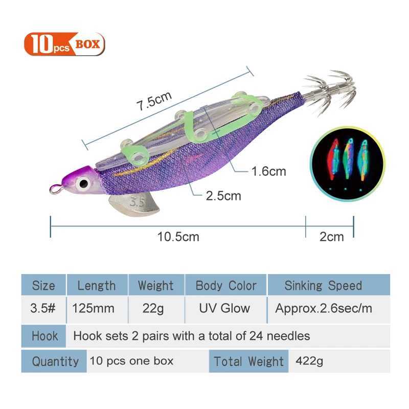 New 1Set 10pcs Fishing Lures Kit Squid Jig Bait Artificial Luminous Webfoot Octopus Egi Lure Wobbler Cuttlefish Hook Sea TackleXJ250122