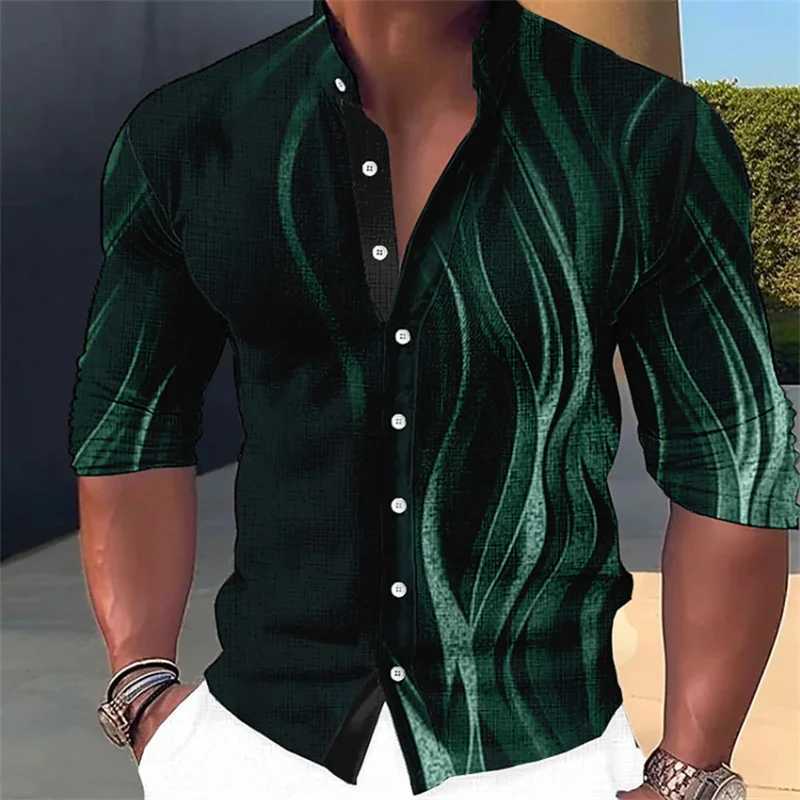 Mens button-up shirt casual business spring and summer large size long-sleeved striped print work daily vacation shirtXJ250121