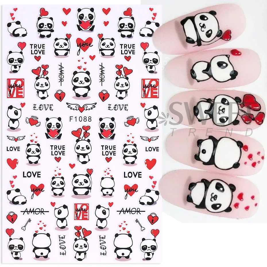 3D Cartoon Valentines Nail Stickers Red Love Heart Cute Cat Bear Panda Sexy Women Lips Letter DIY Romantic Manicure DecorationXJ250120