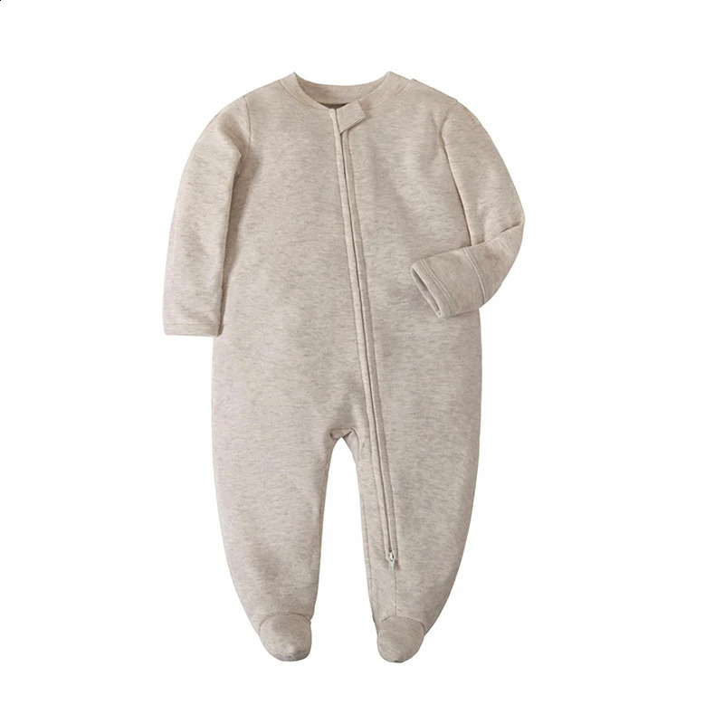 Boys Girls Jumpsuit Zipper Footed Solid LongSleeve Pajamas Sleepsuits Organic Cotton Baby Rompers Waffle 100% Infant 250117