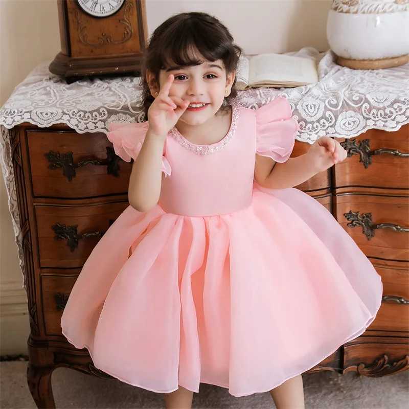1 Years White Dresses Tutu Ball Gown Newborn Christening Princess Birthday Party Bow Children Baby Girl Clothes Summer Dresses X250203