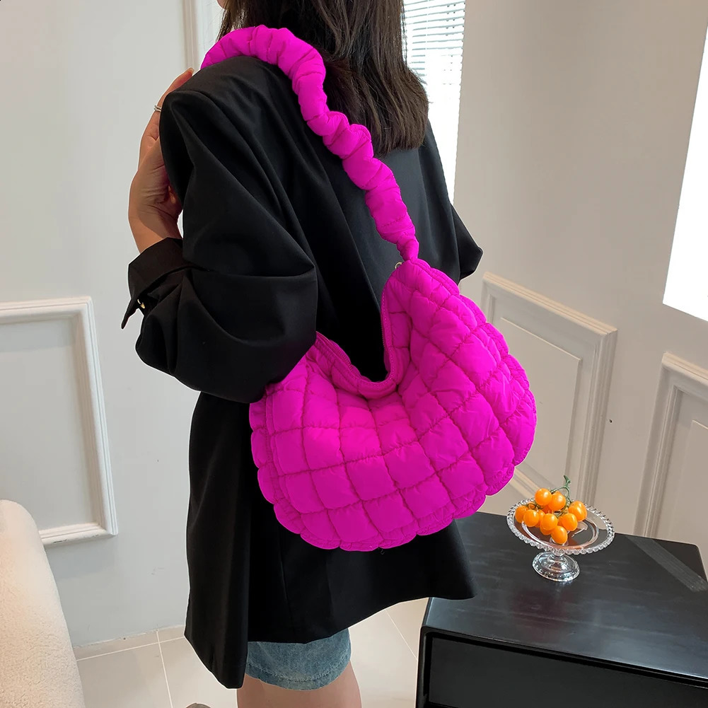 Lattice Pattern Shoulder Crossbody Bags Pleated Bubble Handbags Women Large Capacity Tote Bags Padded Ladies Quilted Shopper Bag 250122