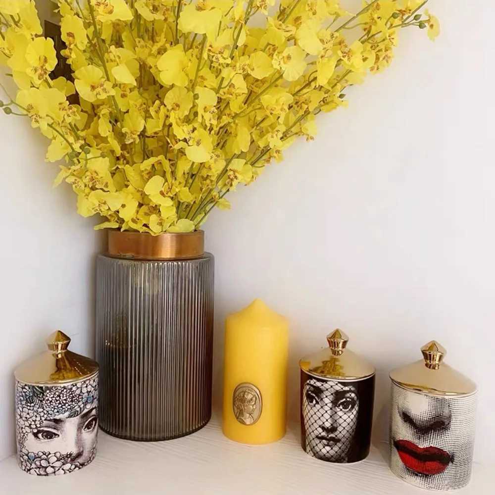 Gold Handmade Ceramic Empty Candle Holder Incense Candles Jar Lady Face Red Lip Cup Living Room Ornaments Home Decoration Box Cr X250203