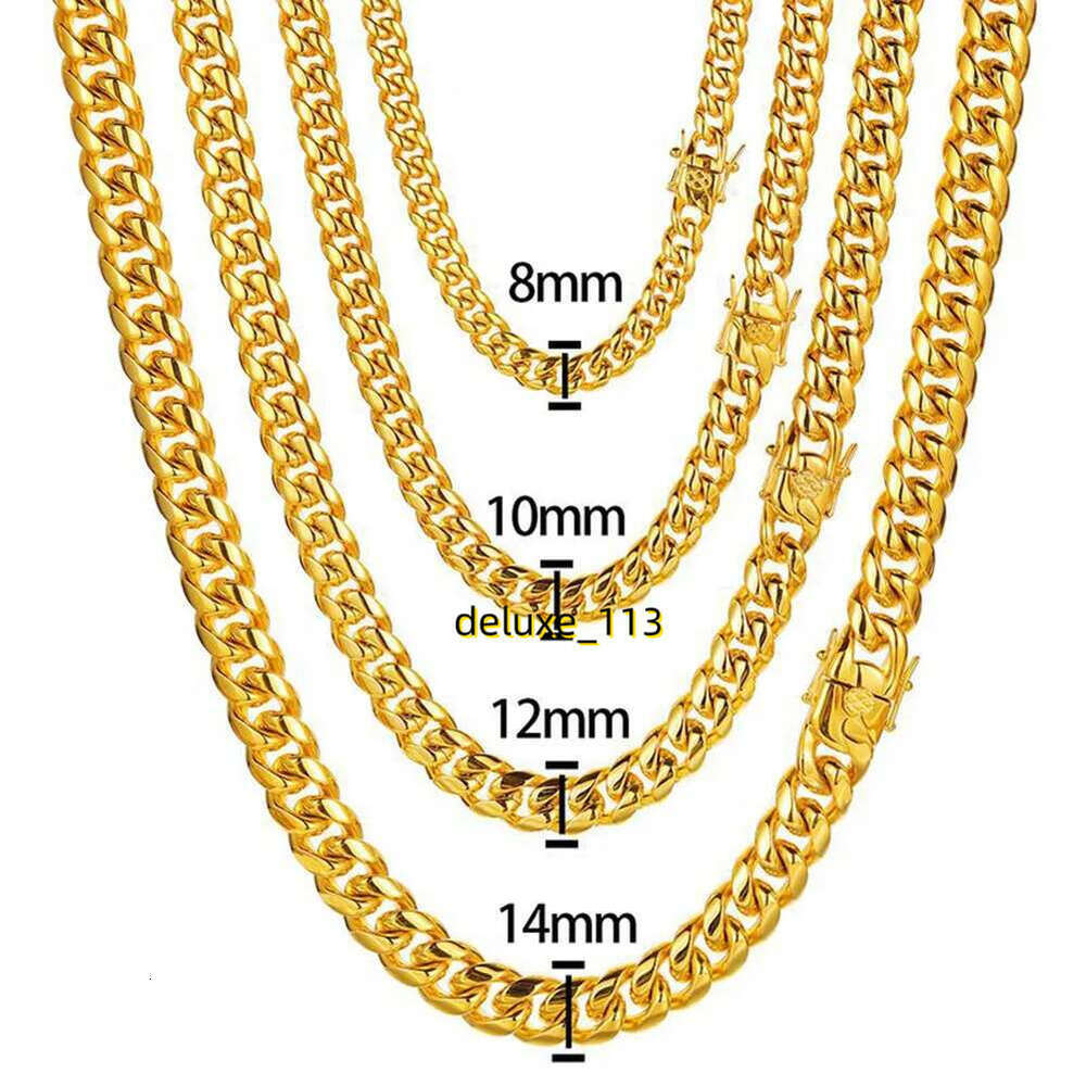 6-22mm Hip Hop Stainless Steel Miami Cuban k Chain Bib Clasp Mens Real Gold Plated Jewelry