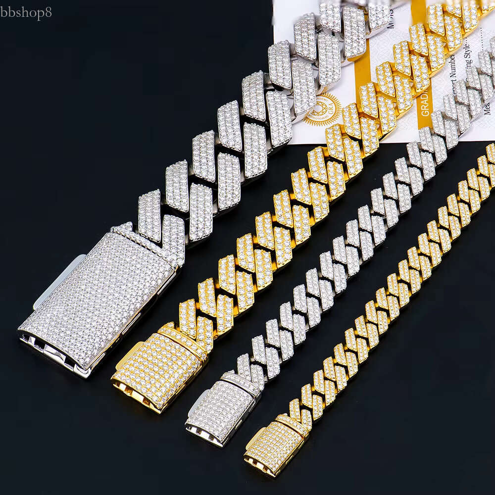 Factory Price hip hop iced out sier jewelry 8-20mm men's vvs mossanite moissanite dia cuban k chain bracelet