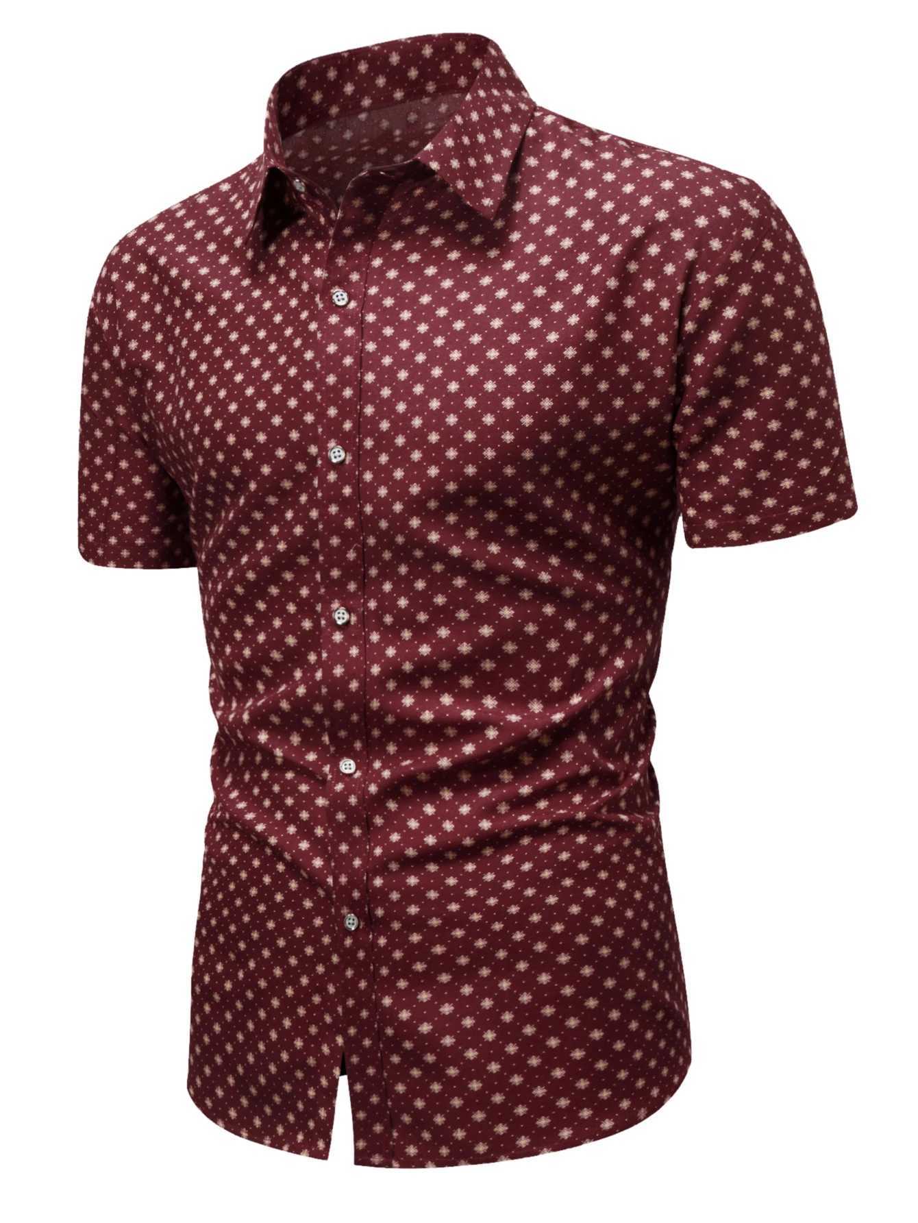 Mens Dots Printed Short Sleeved Button Up Shirts Casual Dressing Shirts Short Sleeve Button Down Shirts Summer Casual ShirtsXJ250121