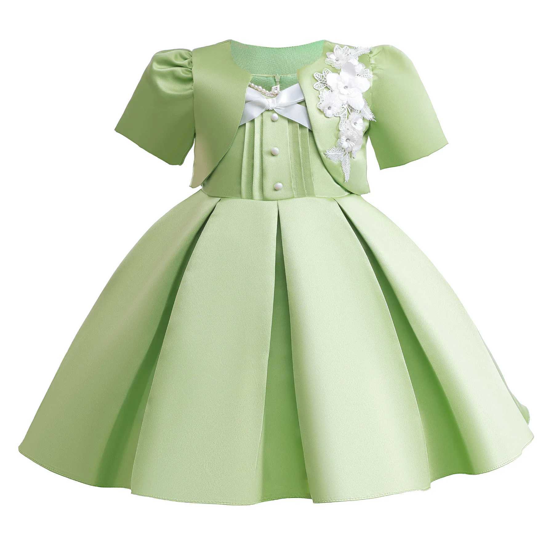 New Girls Dress Summer Sleeveless Princess Dress + Matcha Green Short Jacket 2Pcs Piano Performance Gown 2-10 Years Kids Clothes X250203