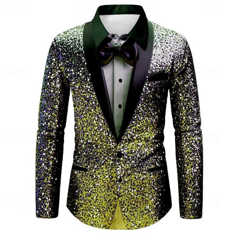 Christmas Mens Christmas Shirt Fashion Casual Party Long Sleeve Christmas Lapel Glitter Premium Mens ClothingXJ250121