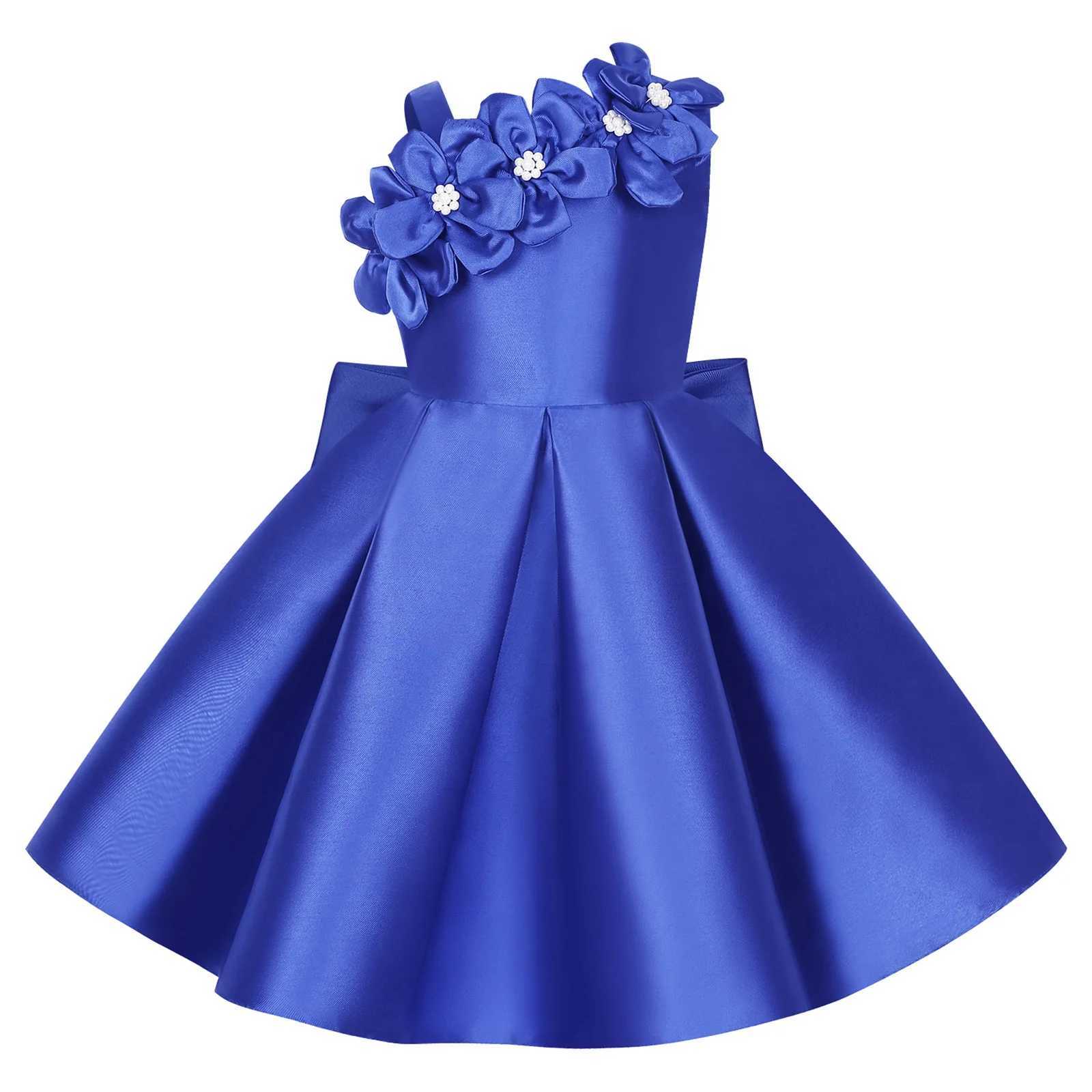 Flower Girl Sleeveless Applique Bowknot Dresses Kids Girls Dress Wedding Formal Birthday Party Gown Elegant Princess Dress X250203
