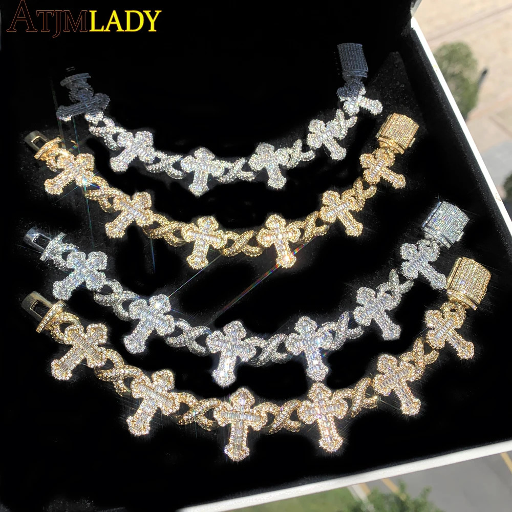 Inifinity Link Chain Bracelet Micro Pave Bling CZ Cross Prong Setting 5A Cubic Zirconia Hip Hop Fashion Jewelry Women Men 250121