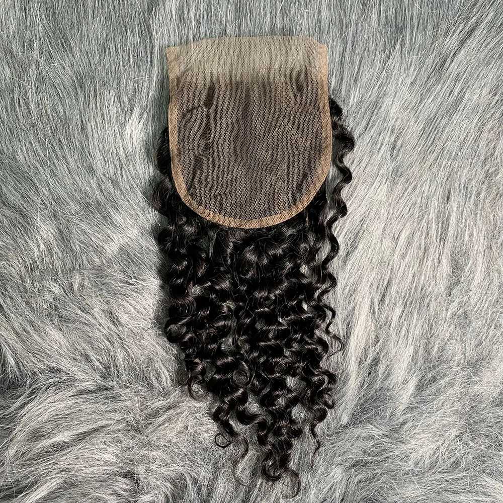 Transparent Lace Clo 4x4 Mongolian Curl Human Hair Clo Only Pre Plucked Baby Hair Curly 16 Inch 4x4 Lace Front CloXJ250120