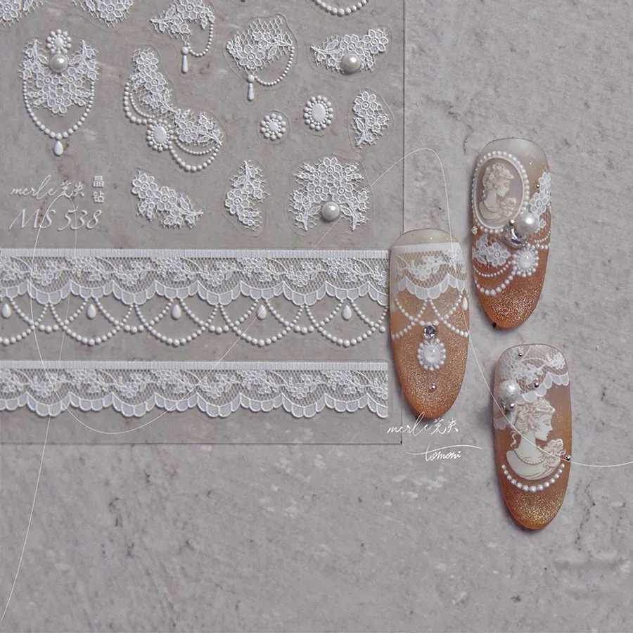 Japanese White Lace Flower High Quality 3D Embossing Adhesive Nail Stickers Nail Art Decoration Decals DesignXJ250120