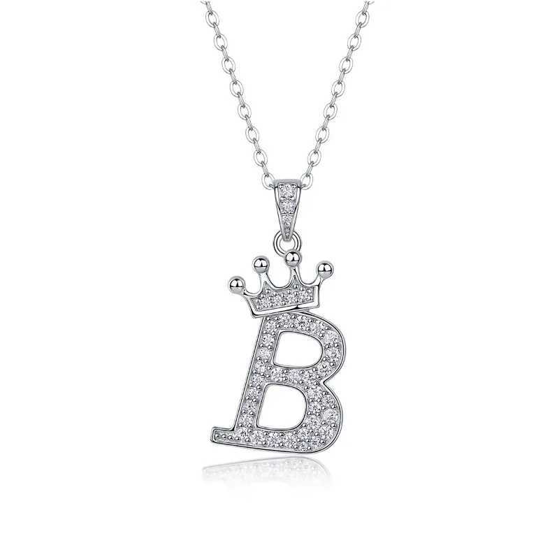 S925 Silver d Moissanite Crown Letter Pendant Necklace Women Fine Jewelry Platinum Diamond 26 Letters Necklaces Pass TesterXJ250114