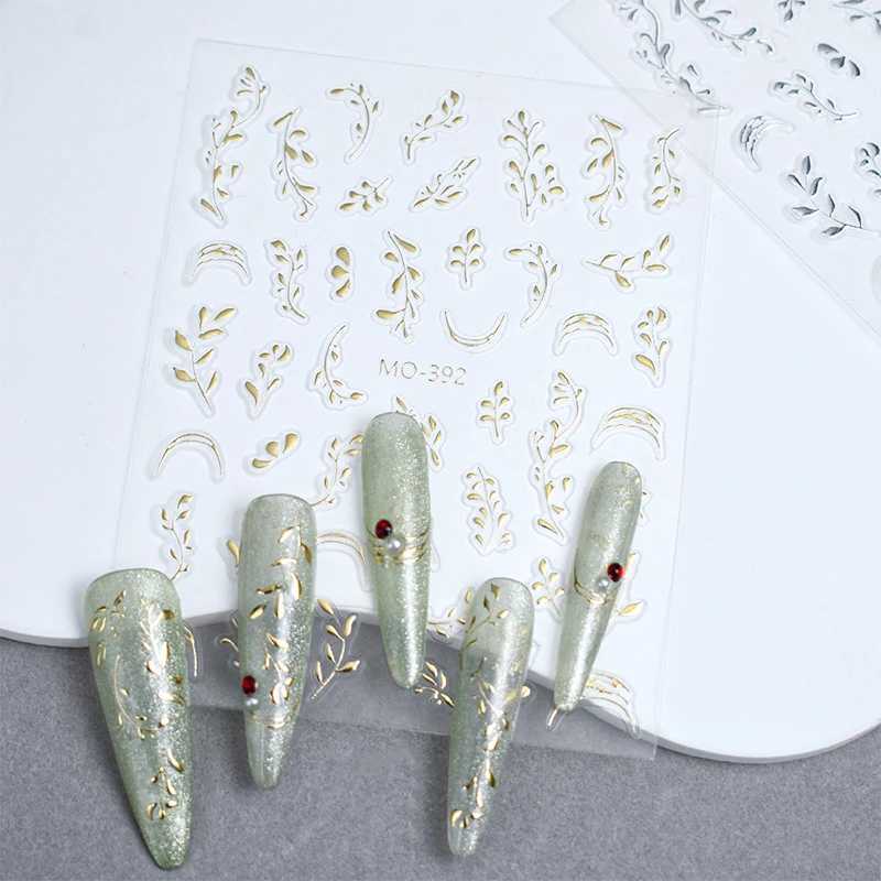 Golden Brozing Leaf Branches 3D Nail Sticker Silver Flower Slash Maple Leaves Ginkgo Plant Floral Transfer Slider Manicure DecalXJ250120