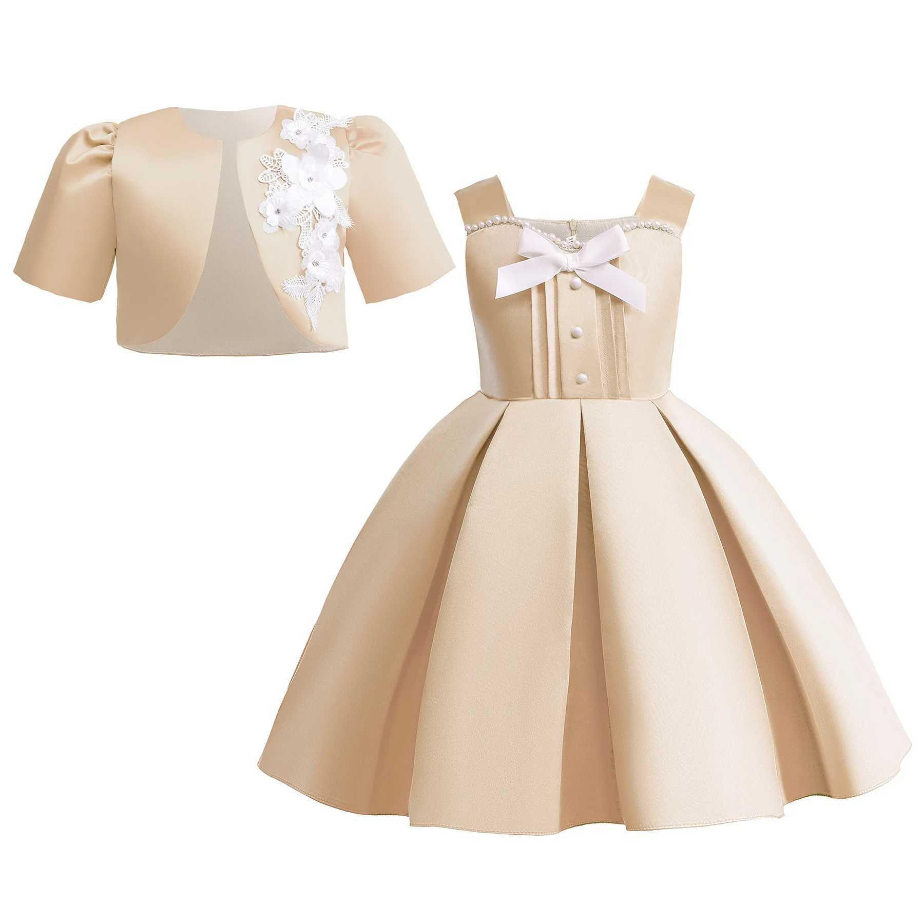 New Girls Dress Summer Sleeveless Princess Dress + Matcha Green Short Jacket 2Pcs Piano Performance Gown 2-10 Years Kids Clothes X250203