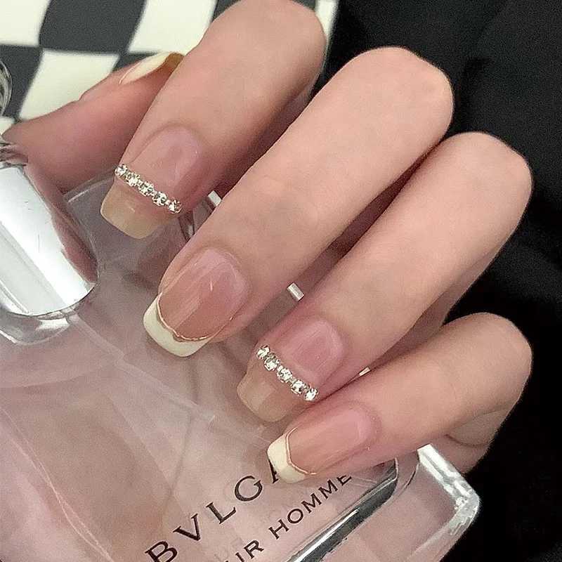 24Pcs Glitter Diamond Press On Nails B Pink Cat Eye Fake Nails Sweet Cute Coffin Full Cover Short Square False Nail Tips ArtW250120