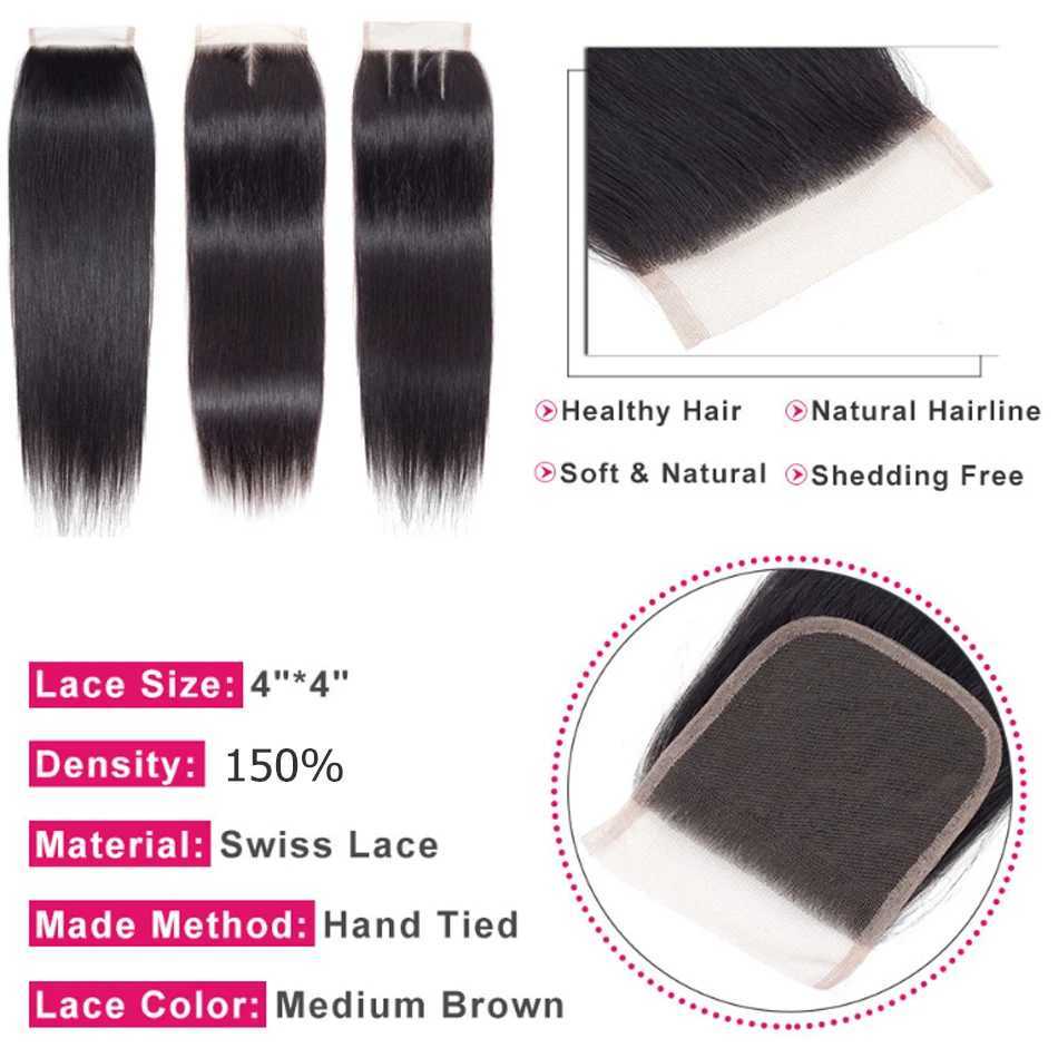 Jessenia Hair 4x4 HD Lace Clo Straight Hair 3 Bundles With Clo Malaysian Hair Bundles With Clo 100% Human Hair WeaveXJ250120