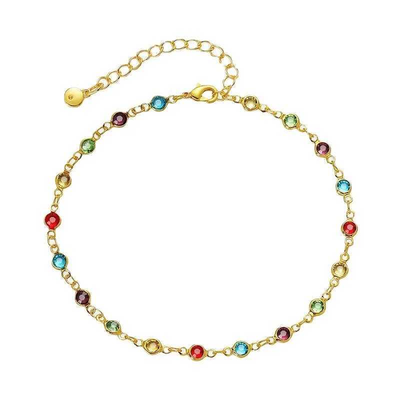 Gold Color Boho Rainbow Rhinestone Anklet for Women Summer Beach Beads Foot Chain Vocation Jewelry GiftsXJ250121